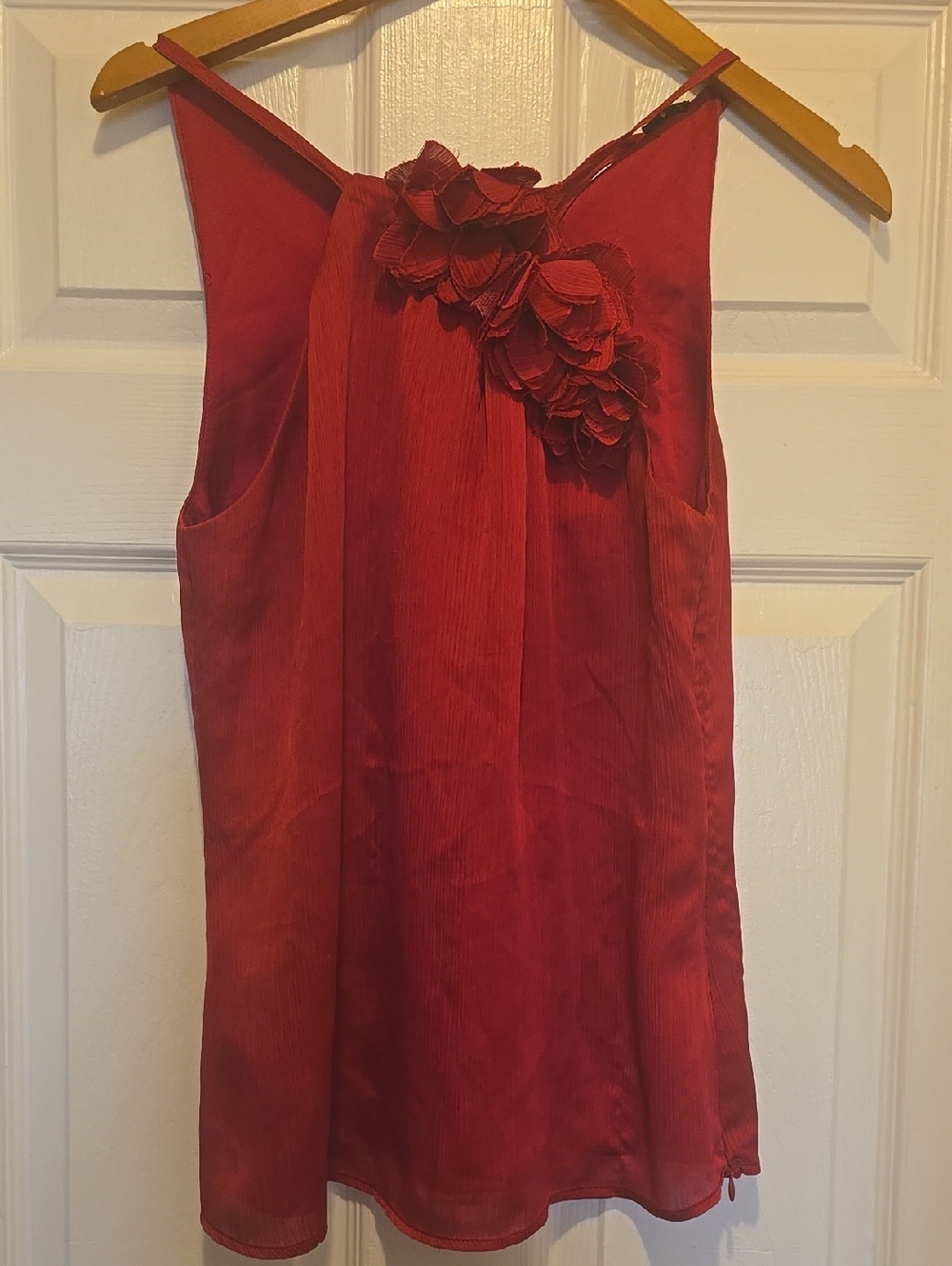 le chateau Red Floral-Embellished Sleeveless Top